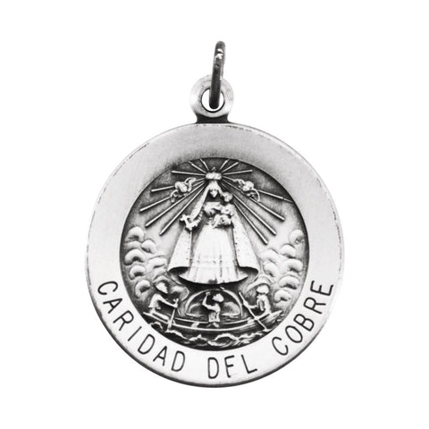 Sterling Silver 18mm Round Caridad del Cobre Medal with 18" Chain