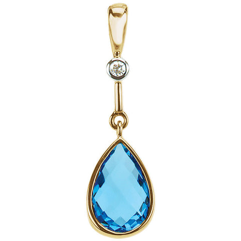 14k Yellow Gold Swiss Blue Topaz & .015 CTW Diamond Pendant