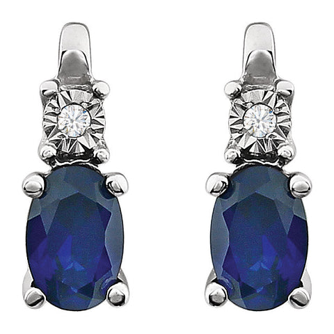 14k White Gold Created Blue Sapphire & .02 CTW Diamond Accented Earrings