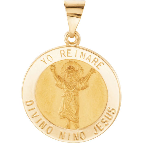 14k Yellow Gold 18.5mm Round Hollow Divino Niño Medal