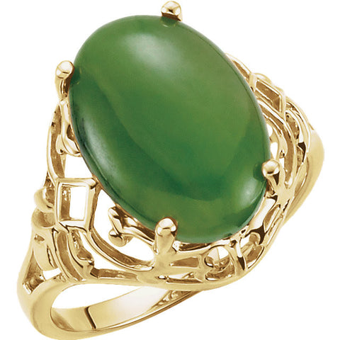 14k Yellow Gold Nephrite Jade Openwork Ring, Size 6