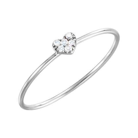 14k White Gold .03 CTW Diamond Petite Heart Ring, Size 7