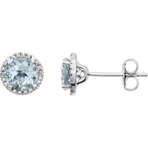 Sterling Silver Aquamarine & .01 CTW Diamond Earrings