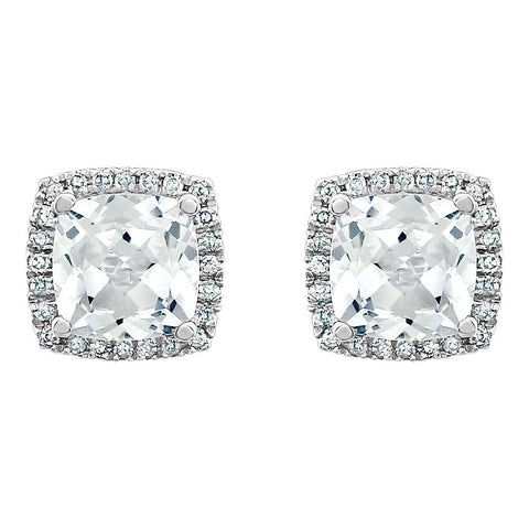 14k White Gold Created White Sapphire & 1/8 CTW Diamond Earrings