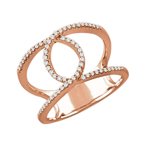 14k Rose Gold 1/5 CTW Diamond Interlocking Loop Ring, Size 7