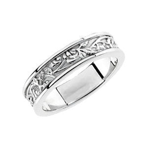 14k White Gold 5mm Relief Patterned Band Size 7