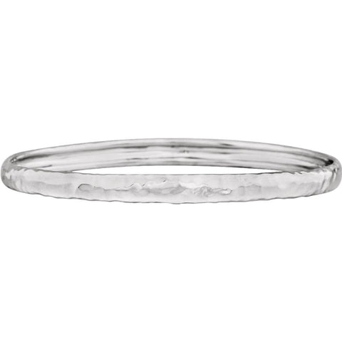 14k White Gold 5.1mm Hammered Bangle Bracelet