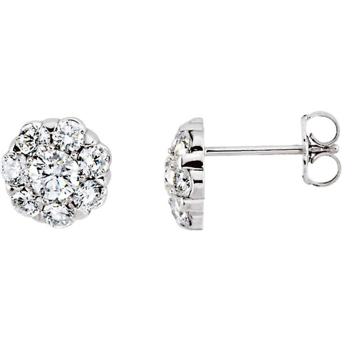 14k White Gold 2 CTW Diamond Cluster Earrings