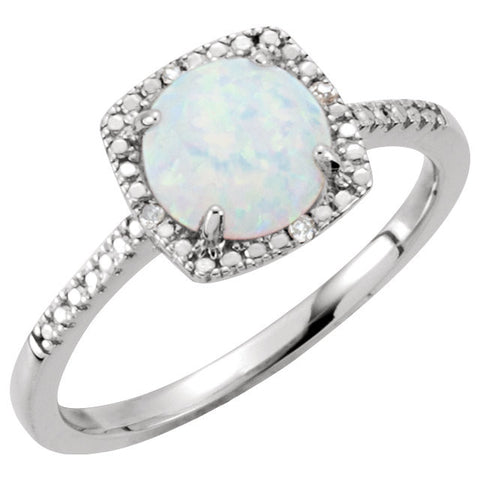 Sterling Silver Lab-Grown Opal & .01 CTW Diamond Ring, Size 6