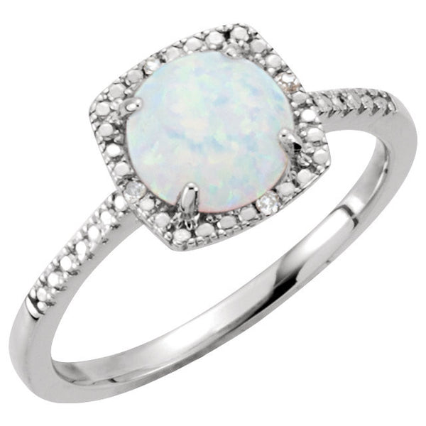 Sterling Silver Lab-Grown Opal & .01 CTW Diamond Ring, Size 7