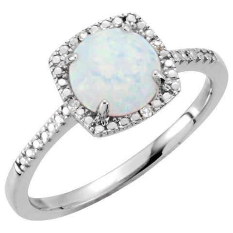 Sterling Silver Lab-Grown Opal & .01 CTW Diamond Ring, Size 8