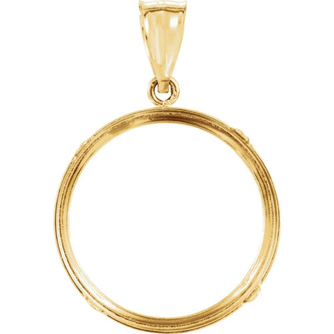 14k Yellow Gold Tab Back Frame Pendant for 1/4 Ounce American Eagle, 1/4 Ounce South African Rand, or 1/4 Ounce Chinese Panda Coin