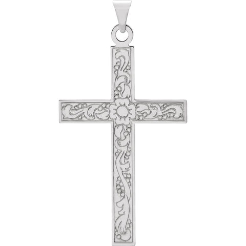 14k White Gold 39x25mm Design Cross Pendant