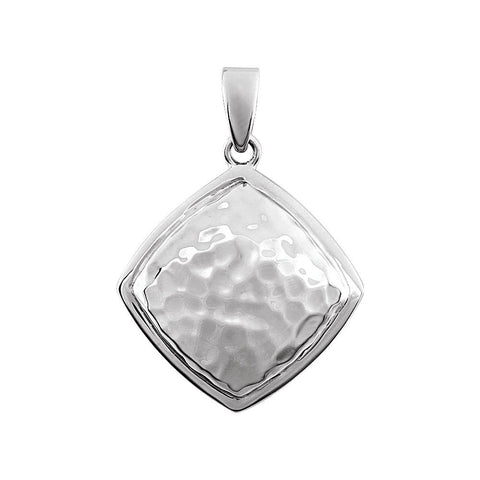 14k White Gold Hammered Square Pendant