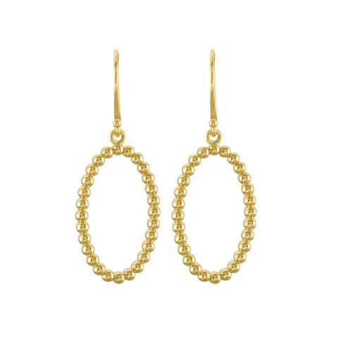 14k Yellow Gold Oval Beaded Design Earrings