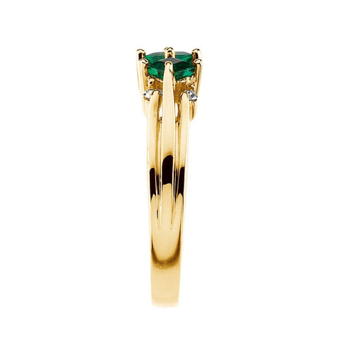 14k Yellow Gold Emerald & 1/8 CTW Diamond Anniversary Band Size 7
