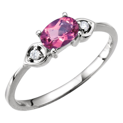14k White Gold Pink Tourmaline & Diamond Accented 3-Stone Ring, Size 7