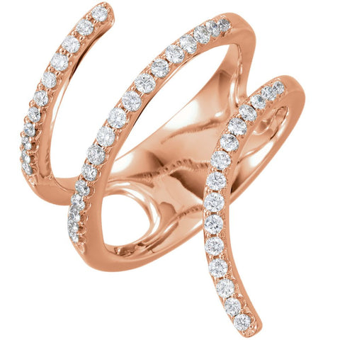 14k Rose Gold 1/2 CTW Diamond Spiral Wrap Ring, Size 7