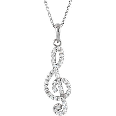 14k White Gold 1/4 CTW Petite Treble Clef Diamond 16" Necklace