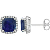 14K White Gold Created Blue Sapphire & 0.06 CTW Diamond Earrings