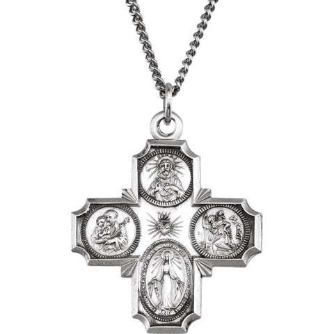 Sterling Silver 30x29mm Four-Way Cross Medal 24" Necklace