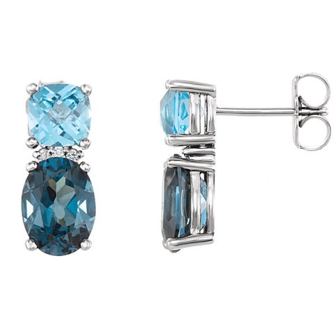 14k White Gold London Blue Topaz, Swiss Blue Topaz & .01 CTW Diamond Earrings
