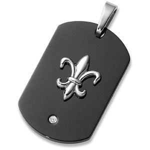 Immerse Plated Stainless Steel Fleur-de-lis Dog Tag Pendant