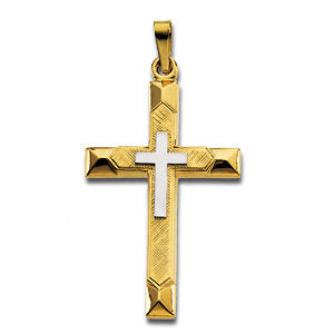 14K Yellow & White 29x19mm Hollow Cross Pendant