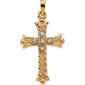 14k Yellow Gold .05 CTW Diamond Hollow Cross Pendant
