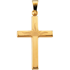 14k Yellow Gold Hollow Sunrise Cross Pendant