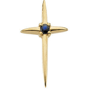 14k Yellow Gold Blue Sapphire Cross Pendant