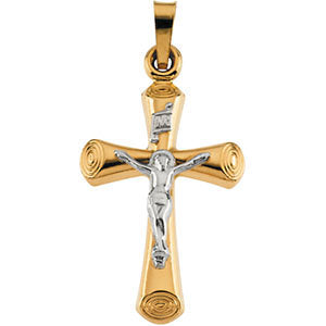 14k Yellow Gold & White 22x15mm Crucifix Pendant
