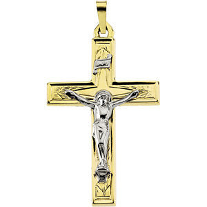 14K Yellow & White 32x22mm Hollow Crucifix Pendant