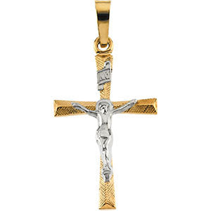 14K Yellow & White 20x14mm Crucifix Pendant