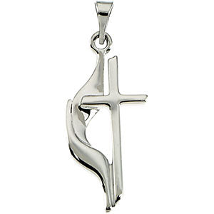 14k White Gold 19x10mm Methodist Cross Pendant