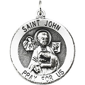 Sterling Silver 25mm Round St. John the Evangelist Necklace