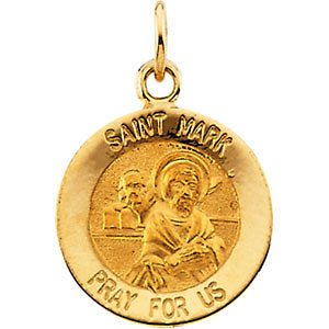 14k Yellow Gold 12mm Round St. Mark Medal