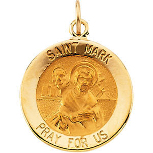 14k Yellow Gold 15mm Round St. Mark Medal
