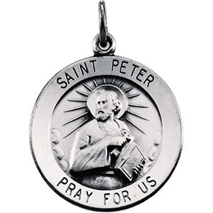 Sterling Silver 18mm Round St. Peter 18" Necklace