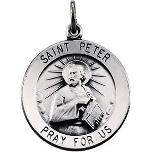 Sterling Silver 15mm Round St. Peter 18" Necklace