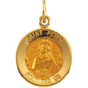 14k Yellow Gold 12mm Round St. Peter Medal
