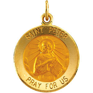 14k Yellow Gold 15mm Round St. Peter Medal