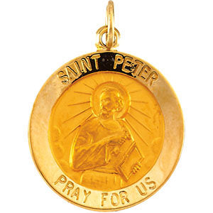 14k Yellow Gold 18mm Round St. Peter Medal
