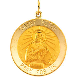 14k Yellow Gold 25mm Round St. Peter Medal