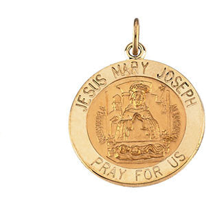 14k Yellow Gold 18mm Round Jesus, Mary and Joseph Medal