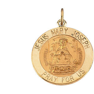 14k Yellow Gold 12mm Round Jesus, Mary and Joseph Medal