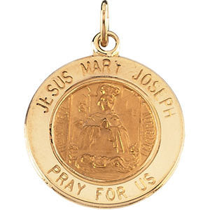 14k Yellow Gold 15mm Round Jesus, Mary and Joseph Medal