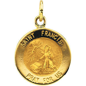 14k Yellow Gold 12mm Round St. Francis of Assisi Medal