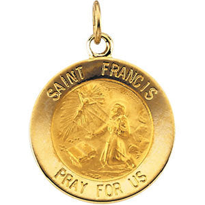 14k Yellow Gold 15mm Round St. Francis of Assisi Medal