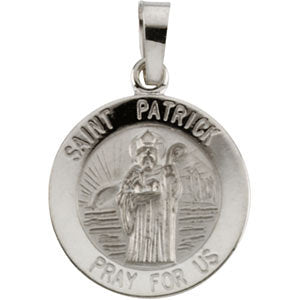 14k White Gold 15mm Round St. Patrick Medal